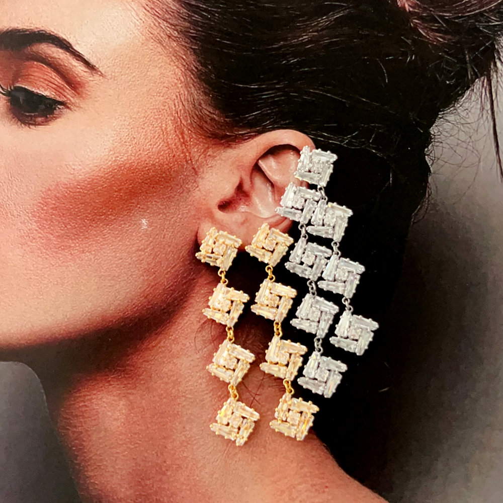 Pave fashion zircon long earrings