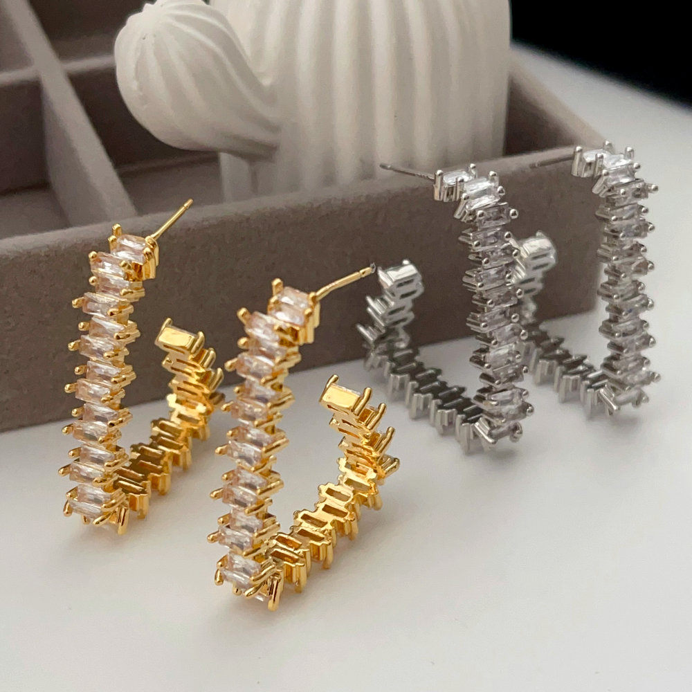 Pave zircon square earrings