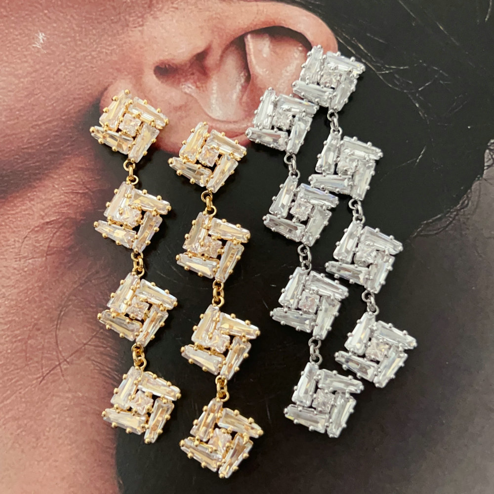 Pave fashion zircon long earrings