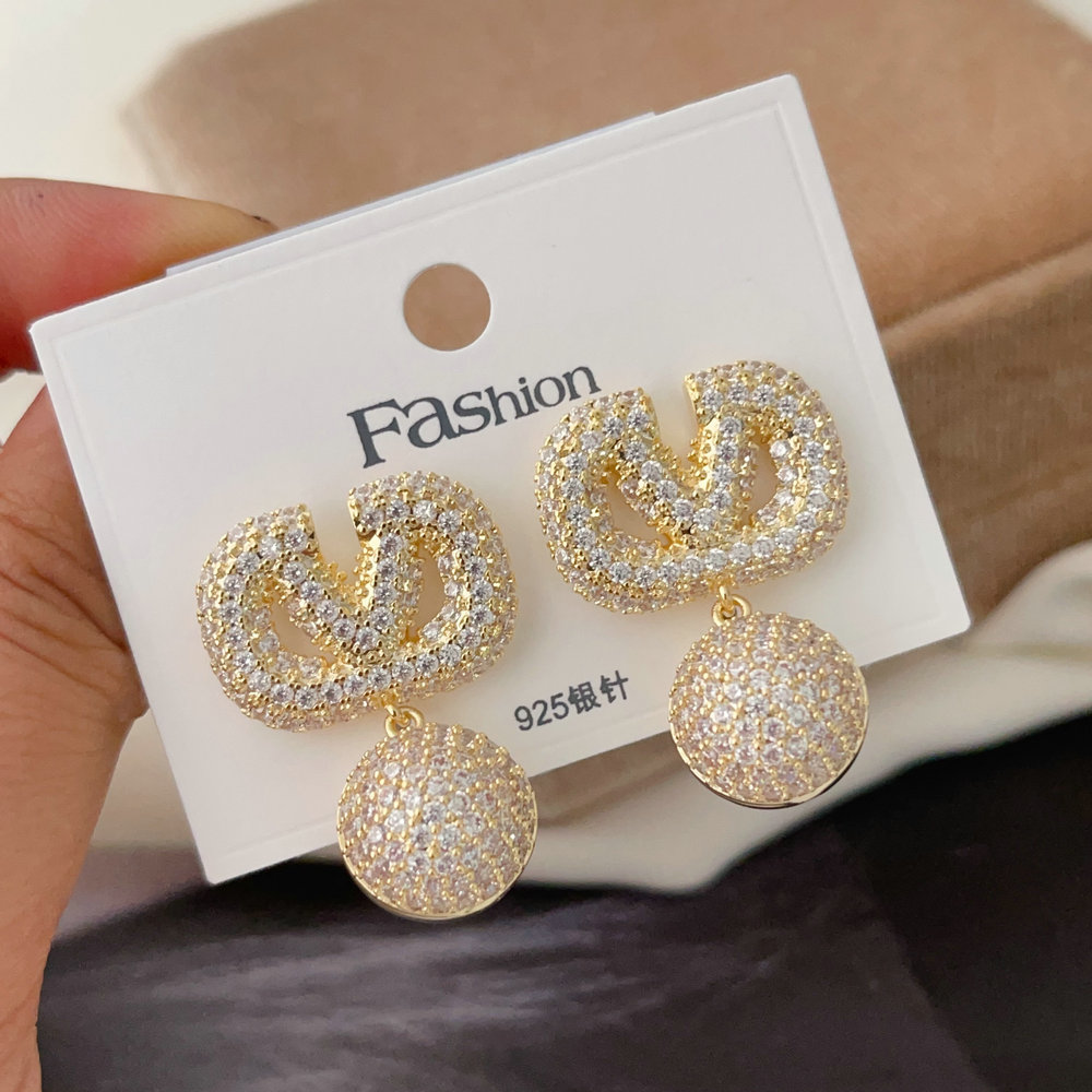 Pave ball drop earrings