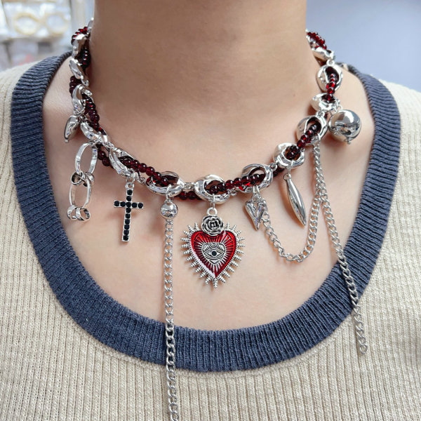Chunky heart charm chain necklace