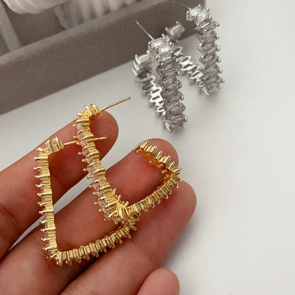 Pave zircon square earrings