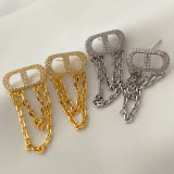 Pave cd chain tassel earrings