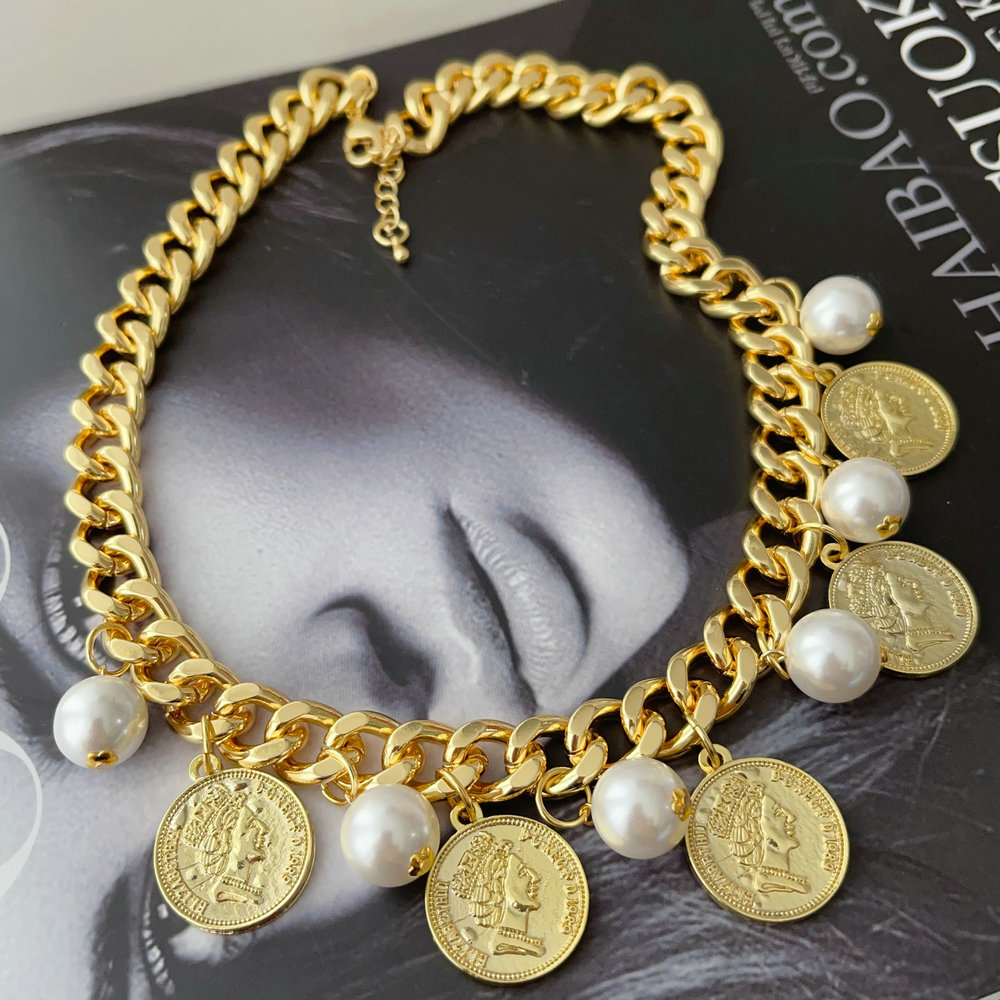 Chunky coin shell pearl necklace