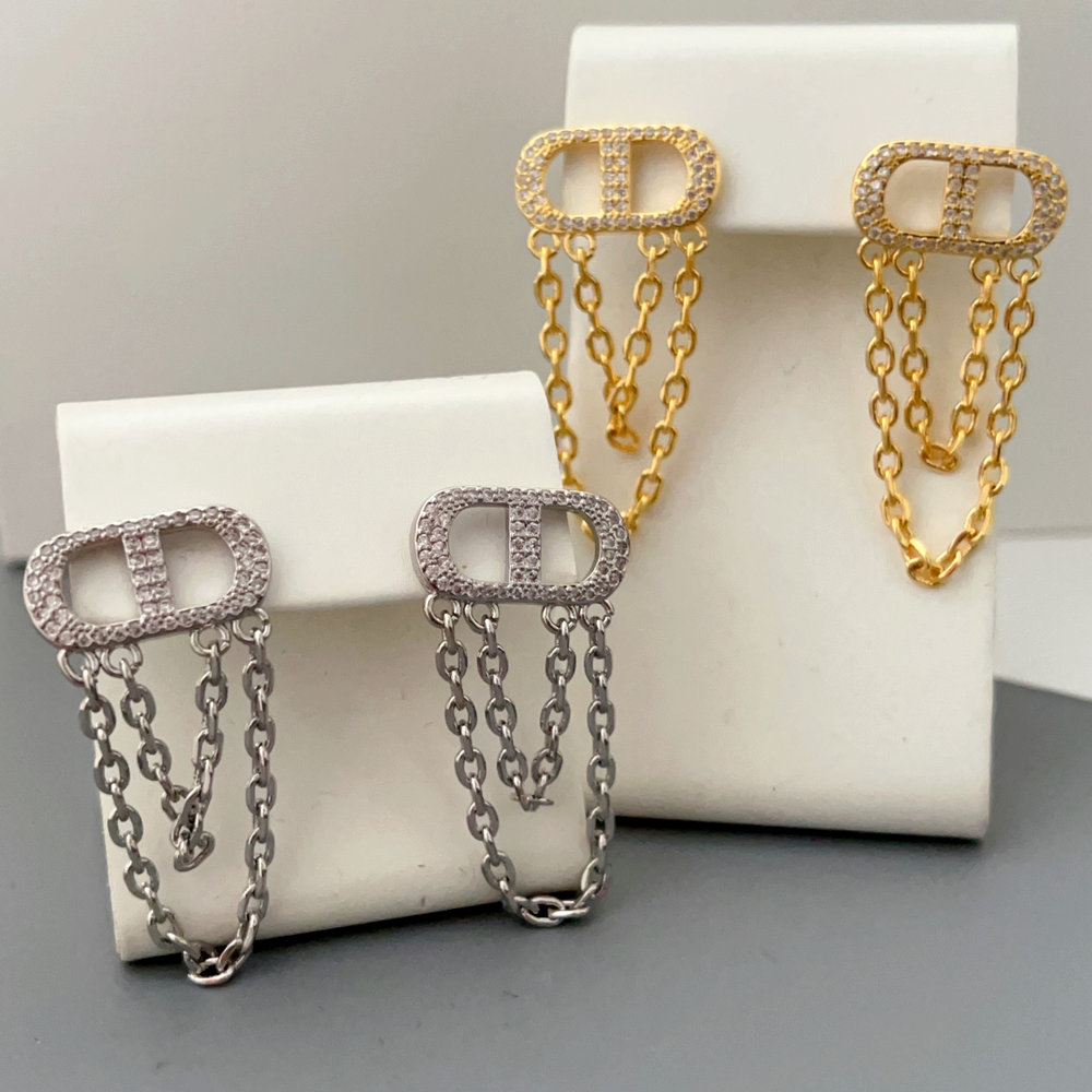 Pave cd chain tassel earrings