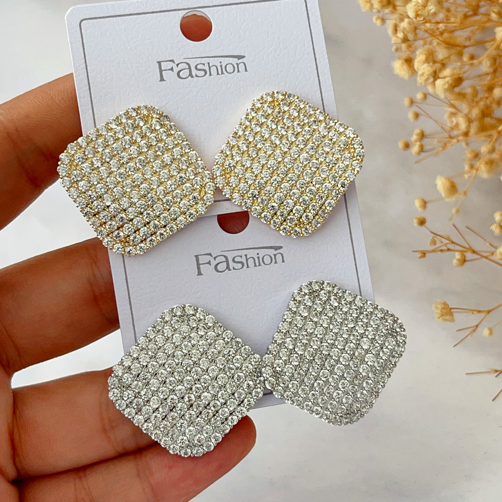 Pave zircon sqaure earrings