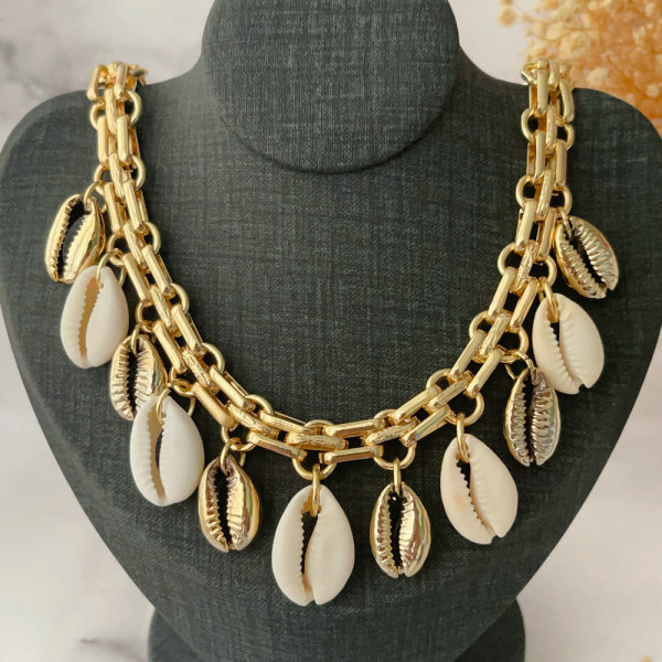 Chunky shell charm cuban chain necklace