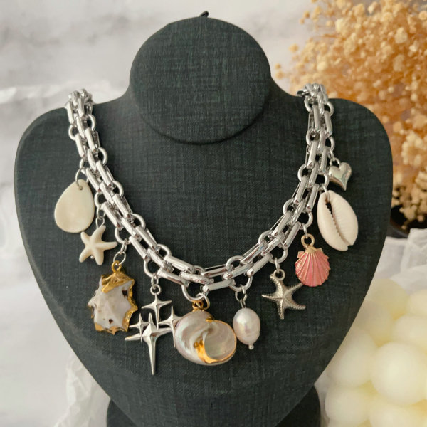 Shell charm cuban chain necklace