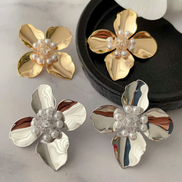 Pave flower earrings