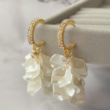Glass shell leaf charm earrings