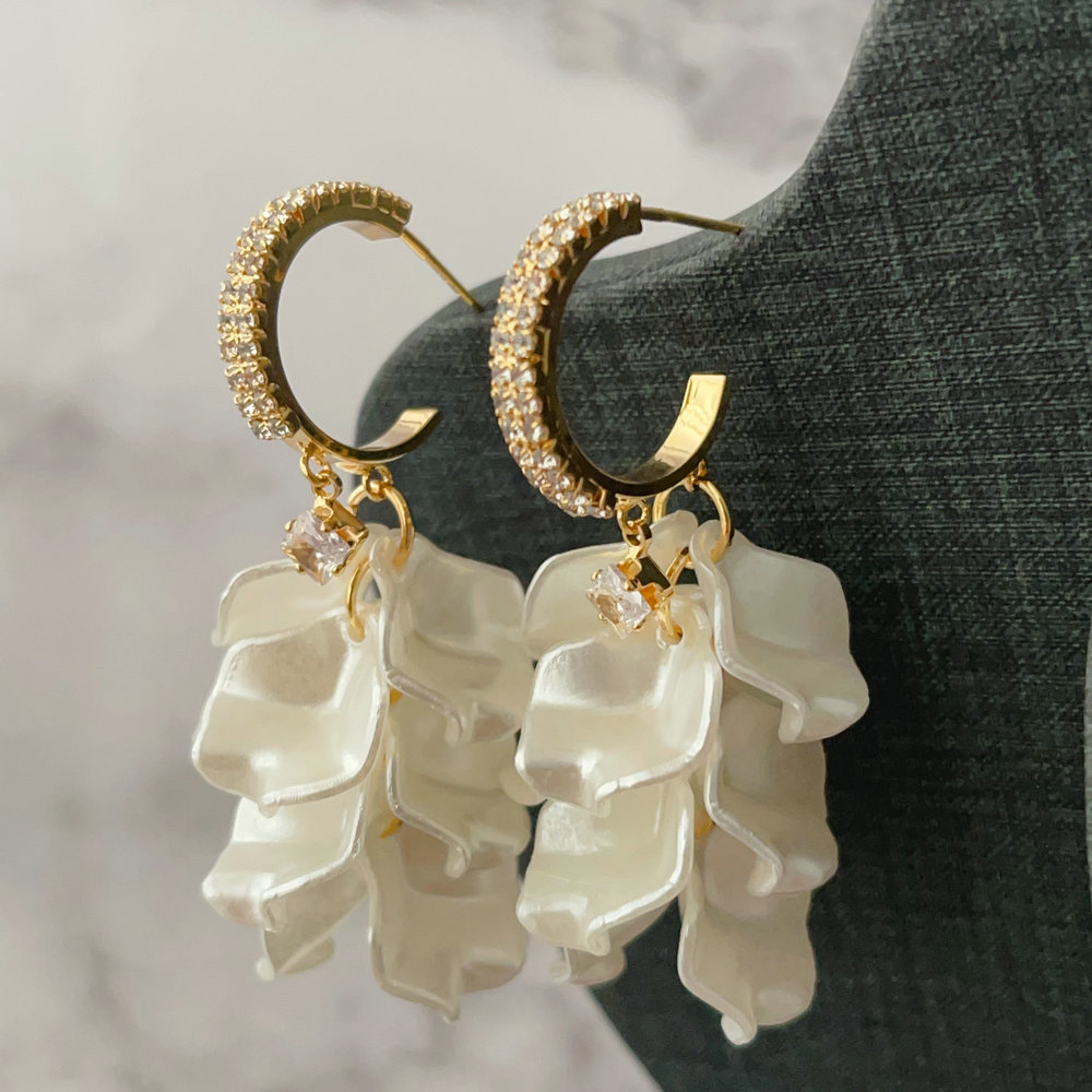 Glass shell leaf charm earrings