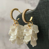 Glass shell leaf charm earrings