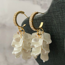 Glass shell leaf charm earrings