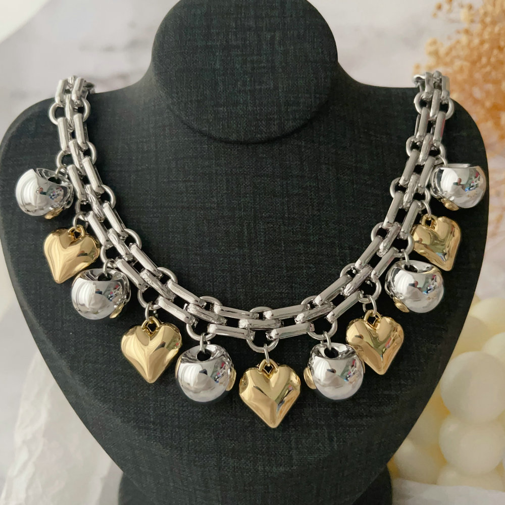 heart charm cuban chain necklace
