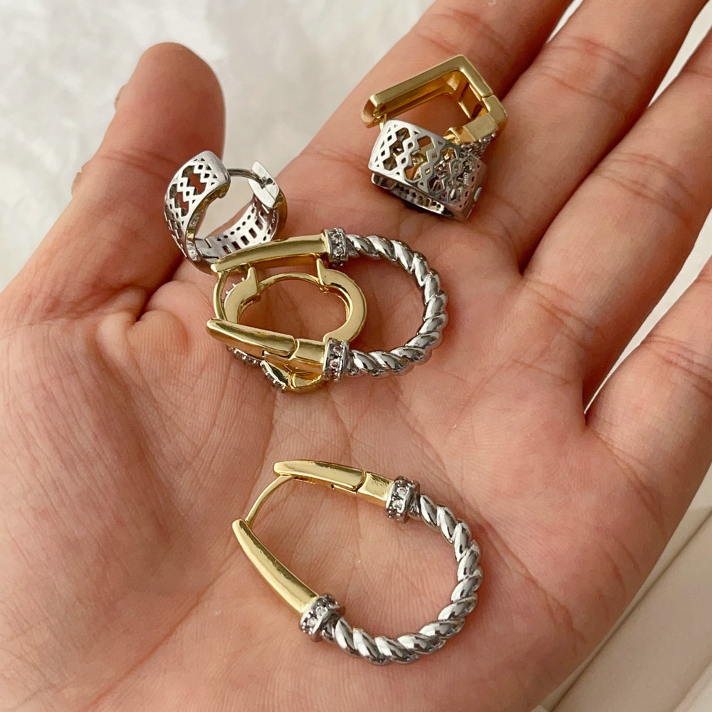 Pave two tone star earrings