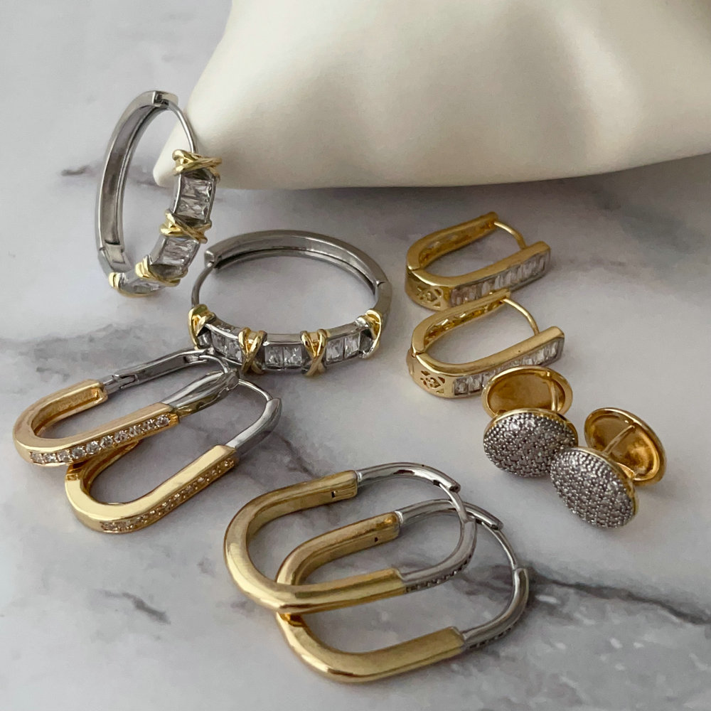 Pave two tone pin earrings