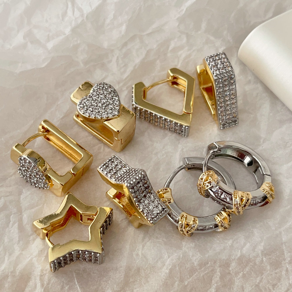 Pave two tone color star earrings
