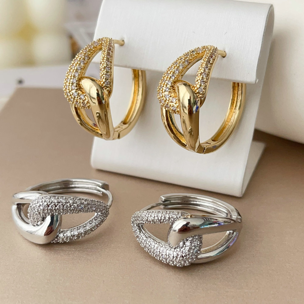 Pave zircon chain earrings