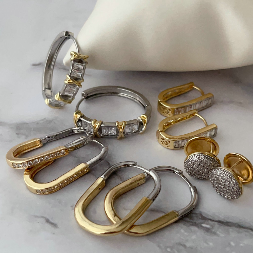 Pave two tone pin earrings