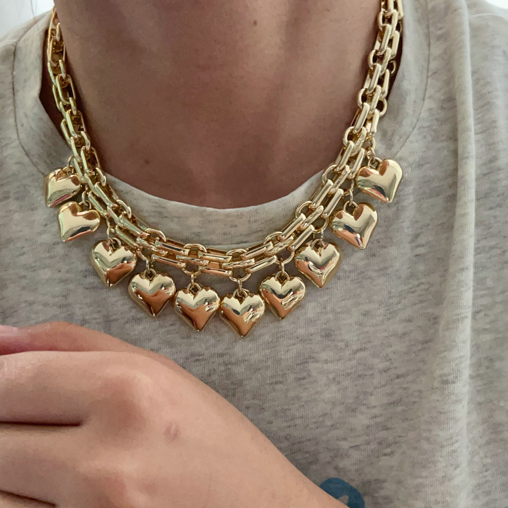 heart charm cuban chain necklace