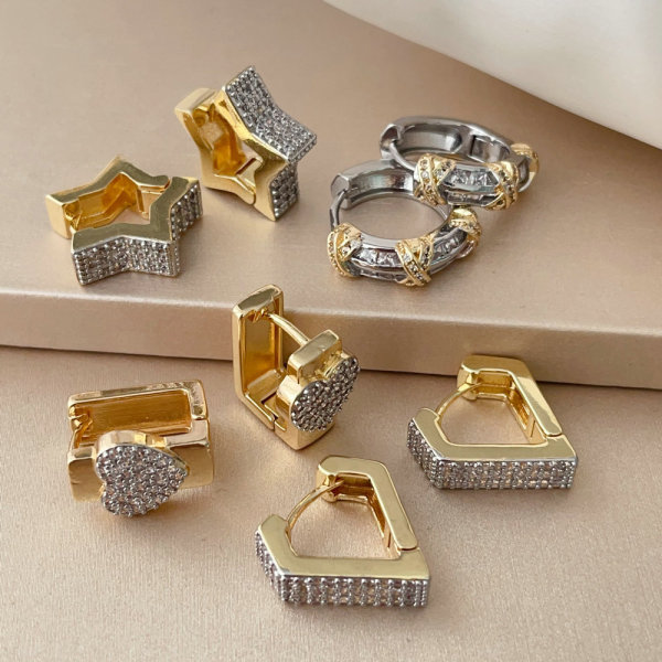 Pave two tone color star earrings