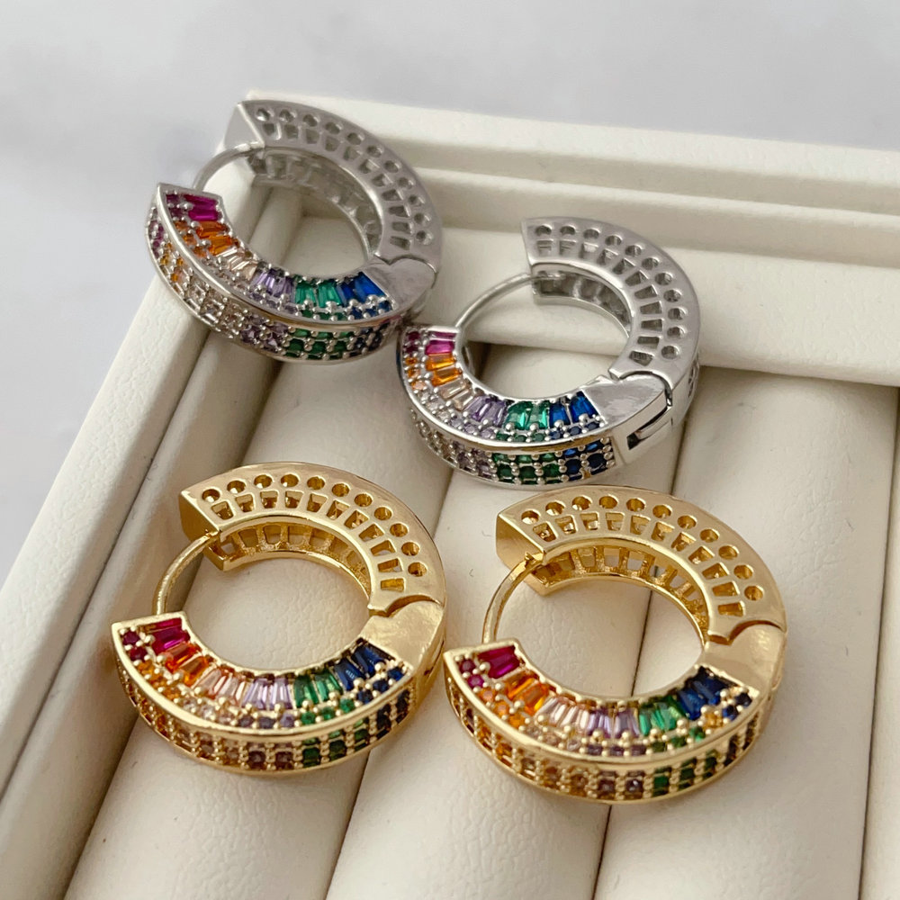 Pave zircon colorful round hoop