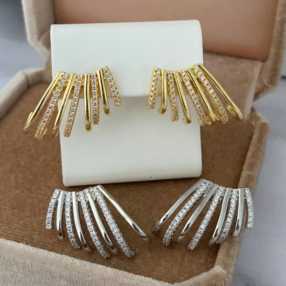 Pave fan earrings