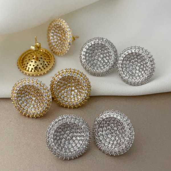 Pave zircon round shape earrings