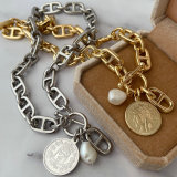 Cuban chain coin necklace