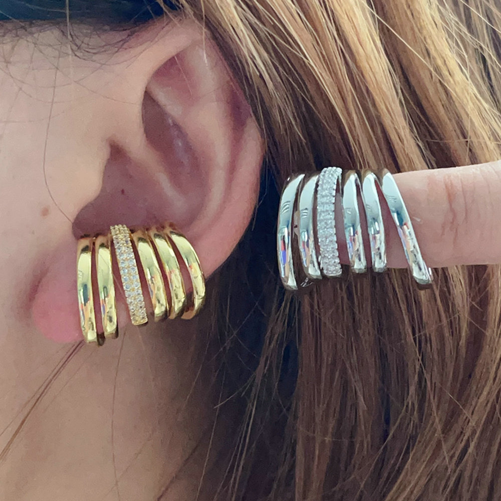 Pave chunky fan earrings