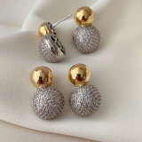 Pave two tone ball earrings