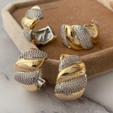 Pave two tone croissant earrings