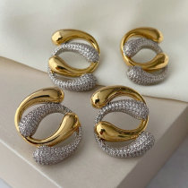 Pave zircon two tone chain earrings