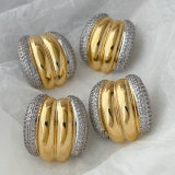 Pave chunky two tone croissant earrings
