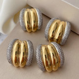 Pave chunky two tone croissant earrings