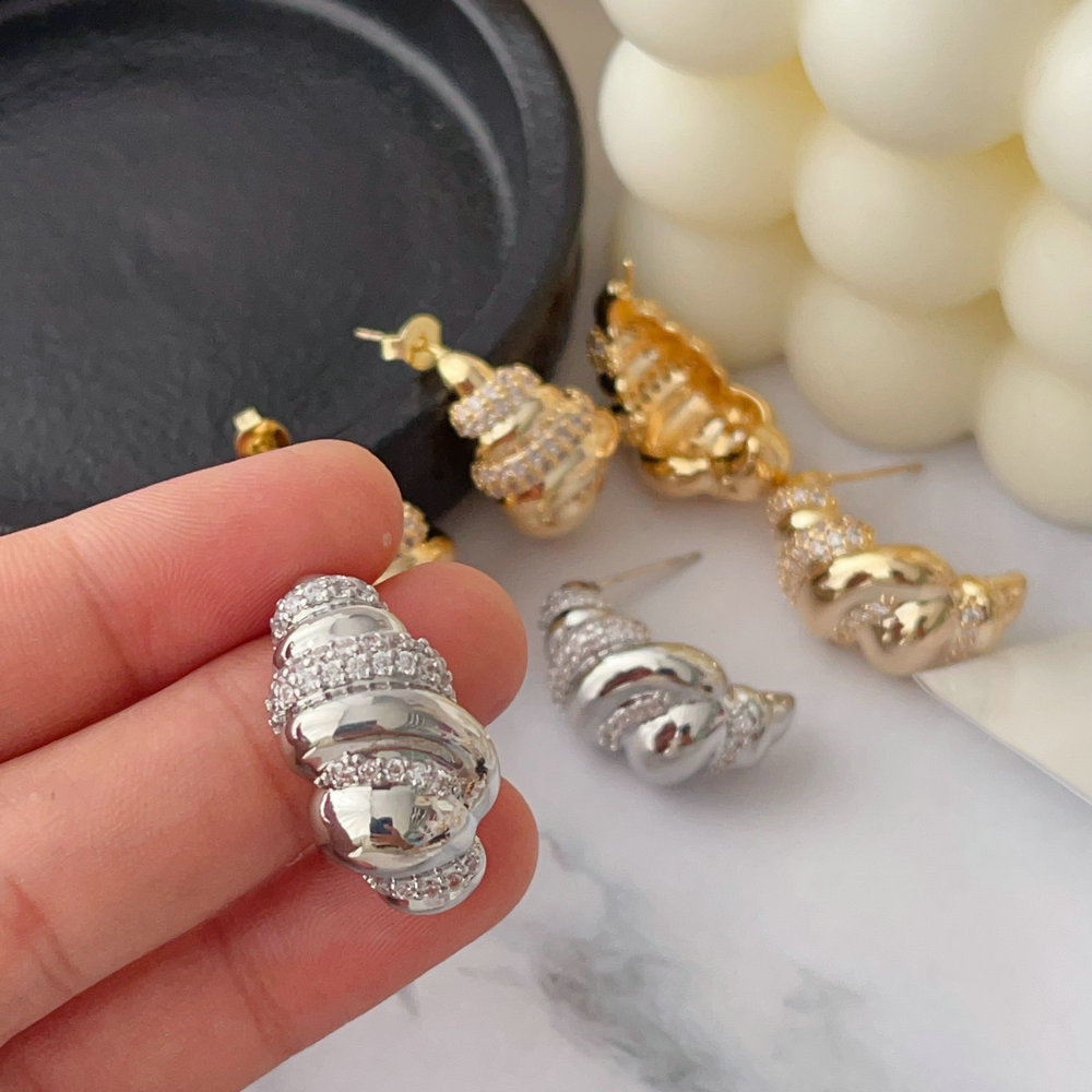 Pave zircon croissant earrings