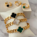 Cuban chain clover set bracelet with ring