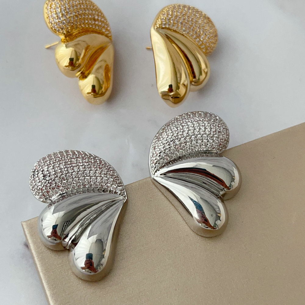 Pave fan earrings
