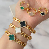 Cuban chain clover set bracelet with ring