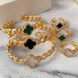 Cuban chain clover set bracelet with ring