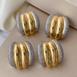 Pave chunky two tone croissant earrings