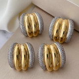 Pave chunky two tone croissant earrings