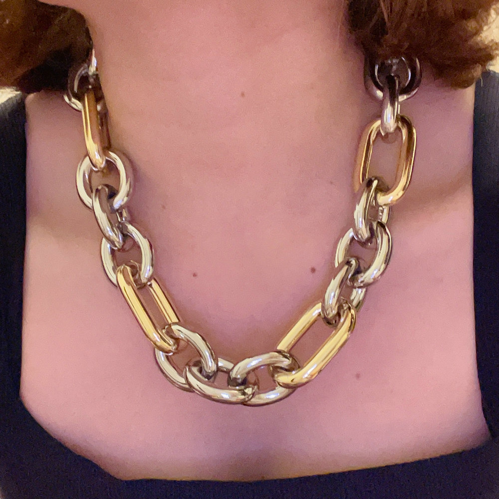 Chunky silver and gold metal chain necklace