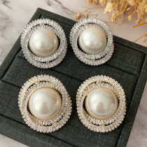 Pave zircon circle pearl earrings