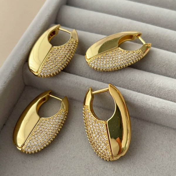 Pave zircon oval earrings