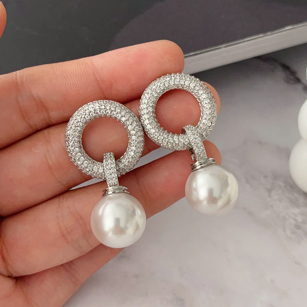 Pave pearl drop earrings