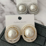 Pave zircon circle pearl earrings