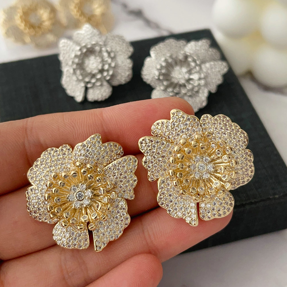 Pave zircon flower earrings