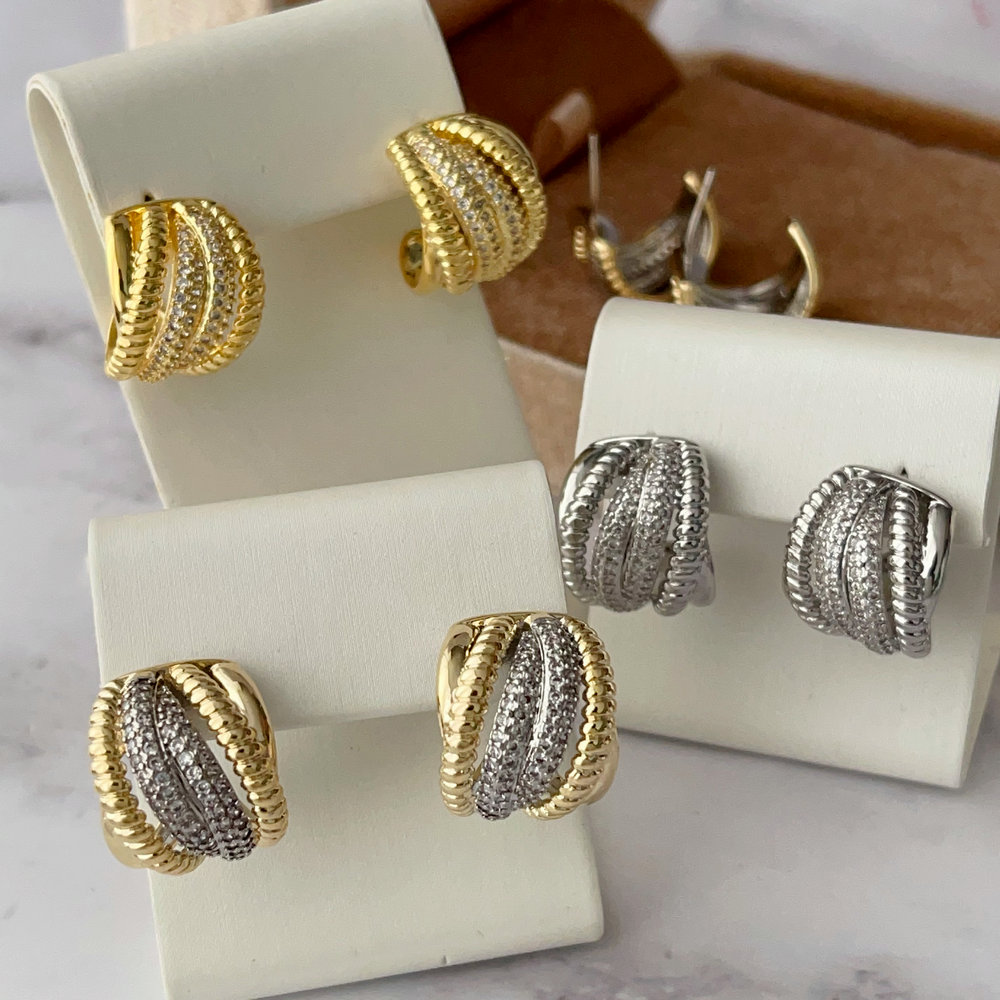 Pave zircon twist earrings