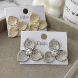 Pave zircon flower earrings